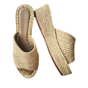 Jeffery Campbell Raffia/Leather Platform Slide Sandals Sz 8